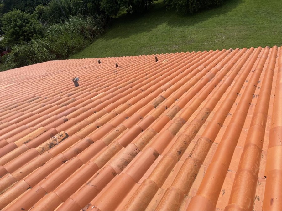 Clean barrel tile roof after soft wash in South Florida
